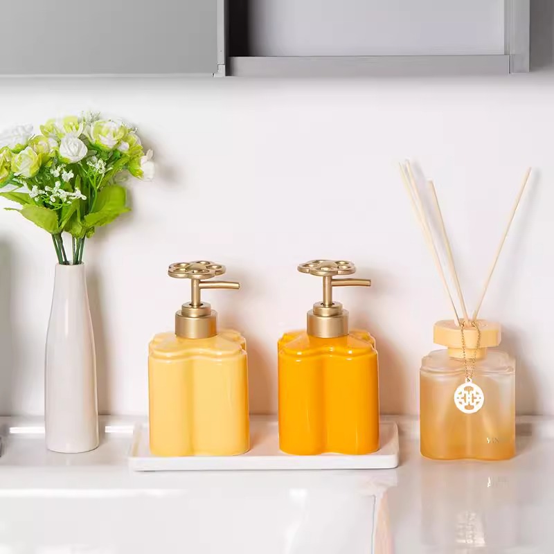 Water Bottle Blank - Modern Orange Floral Ceramic Lotion Bottle
